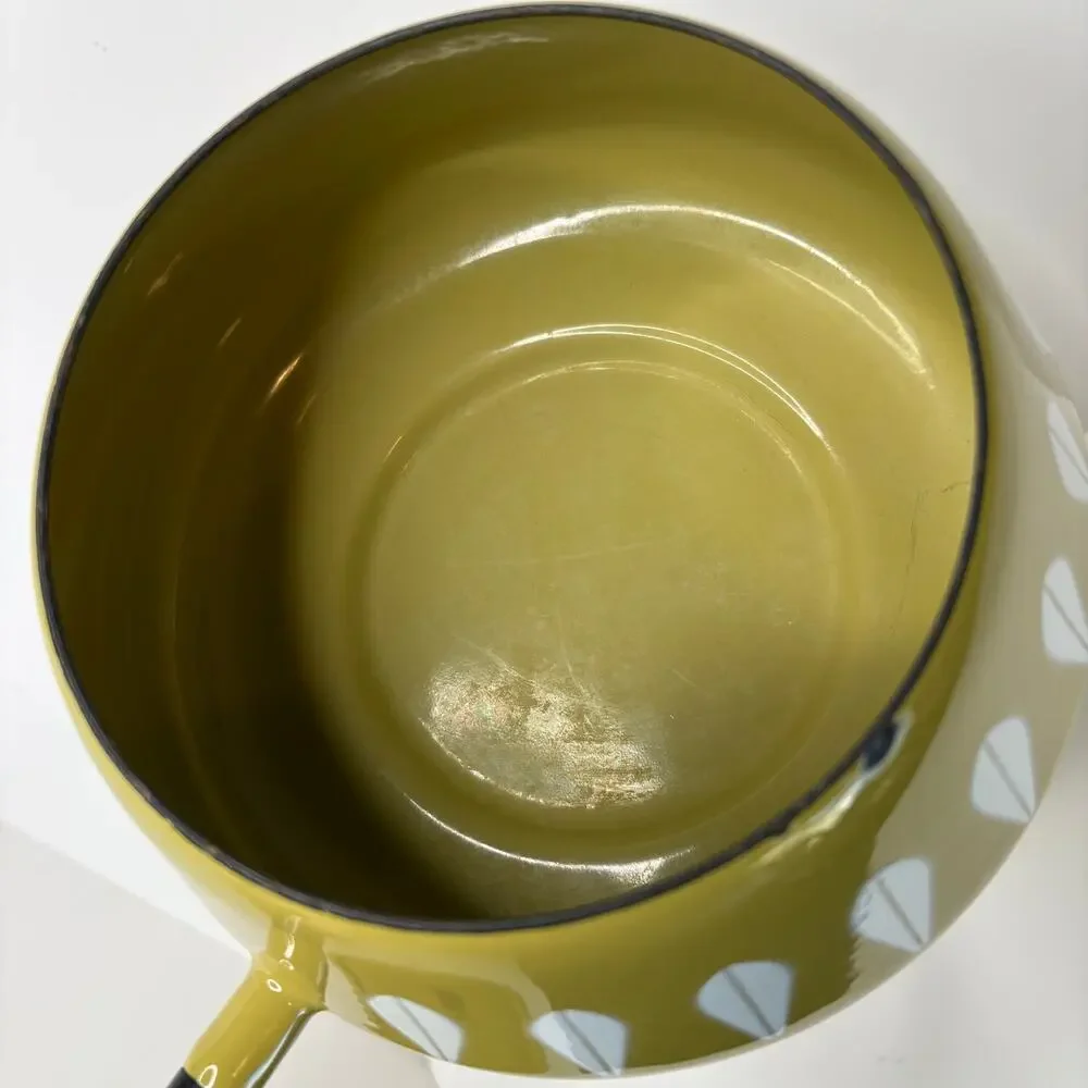 Vintage MCM Cathrineholm Avocado Green Enamel Lotus Design Fondue Pot